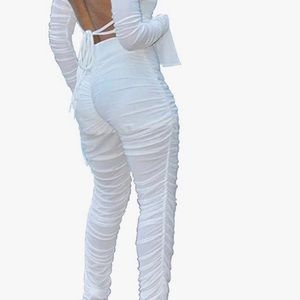 White womens long sleeve 2 piece jumpsuit
